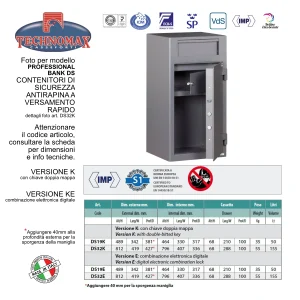 CASSAFORTE TECHNOMAX ANTIRAPINA VERSAMENTO RAPIDO – PROFESSIONAL BANK DS32K 812Hx419Lx427P