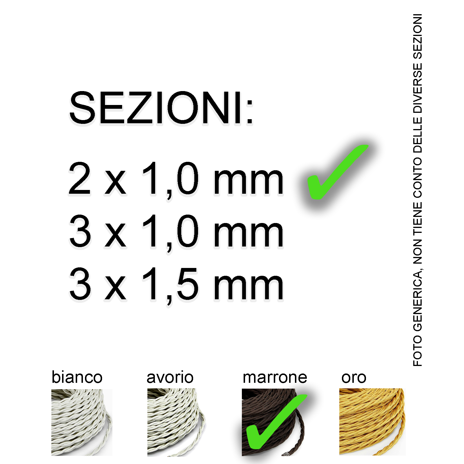 CAVO ELETTRICO TRECCIA 2×1 (2fili da 1mm di sezione) IN TESSUTO VINTAGE COLOR MARRONE, ideale per lampadari pendenti e per isolatori. - immagine 3