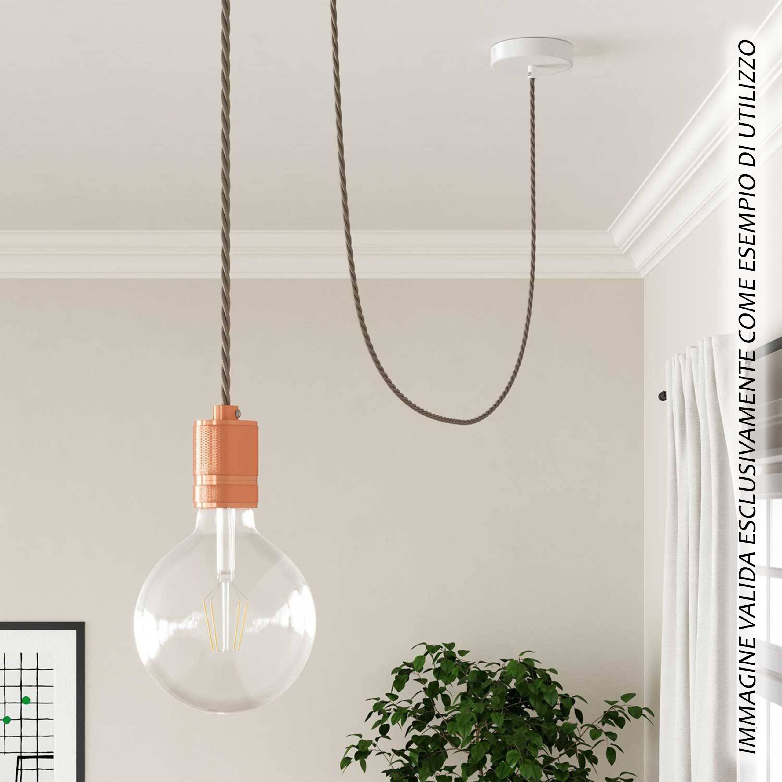 CAVO ELETTRICO TRECCIA 2×1 (2fili da 1mm di sezione) IN TESSUTO VINTAGE COLOR MARRONE, ideale per lampadari pendenti e per isolatori. - immagine 6