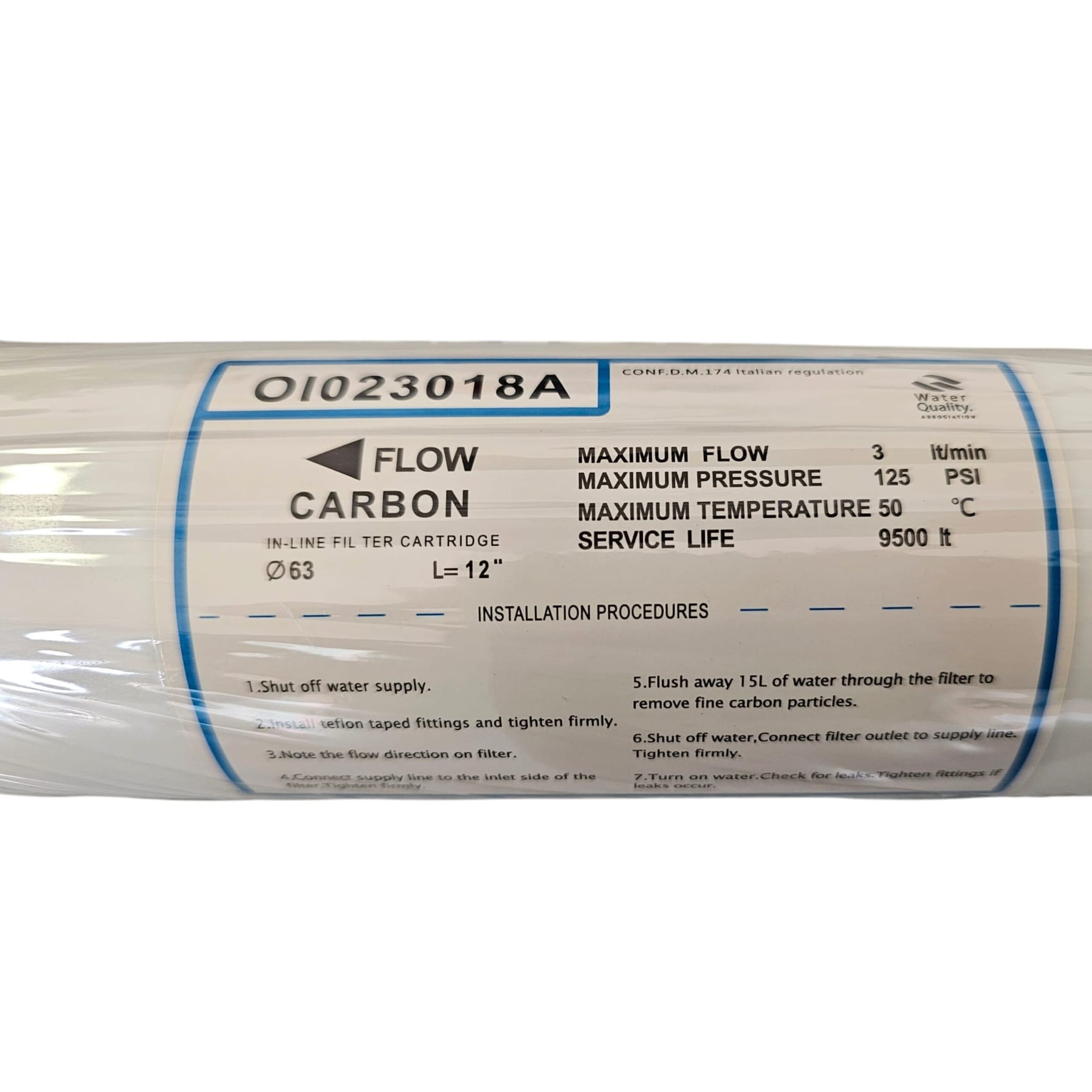 Filtro in linea a carbone attivo GAC 2,5″x12″ 1/4″ FPT compatibile con Kemflo F5633/C - immagine 3