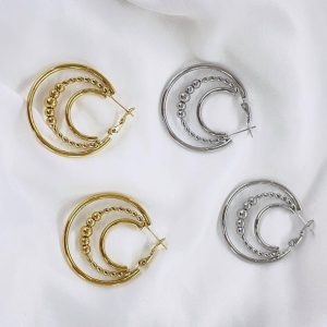 Orecchini Cerchio Tris Luna Baal Piatto