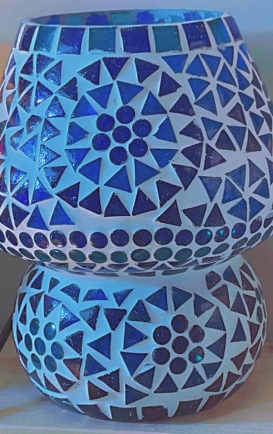 Lampada Fungo Vetro Mosaico Fiori Triangoli Blu - immagine 6
