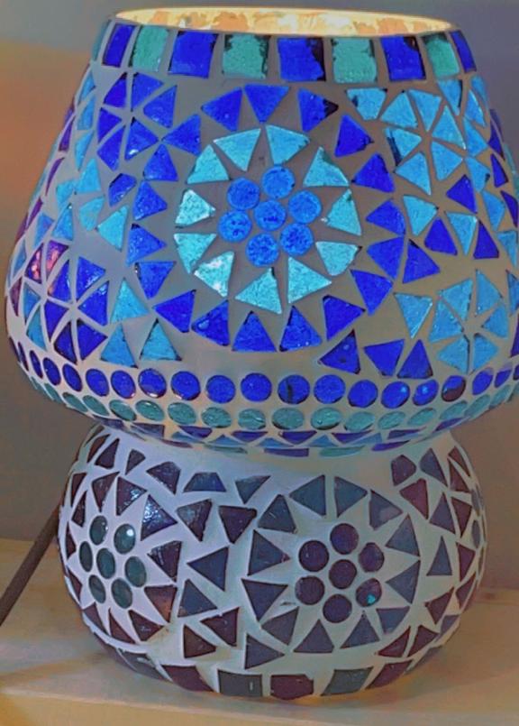 Lampada Fungo Vetro Mosaico Fiori Triangoli Blu - immagine 5