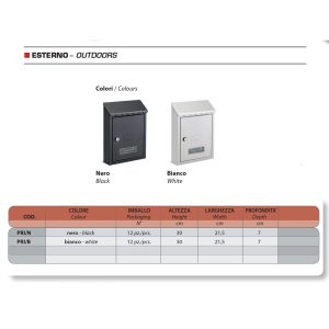 CASSETTA POSTALE 30X21,5X7 HxLxP PRIMULA BIANCA TECHNOMAX SERIE PRI – PRI/B – Bianco
