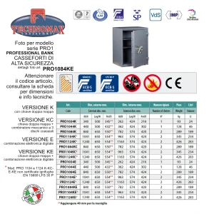 CASSAFORTE TECHNOMAX DI ALTA SICUREZZA – PROFESSIONAL BANK PRO1084KE 84Hx65Lx55P