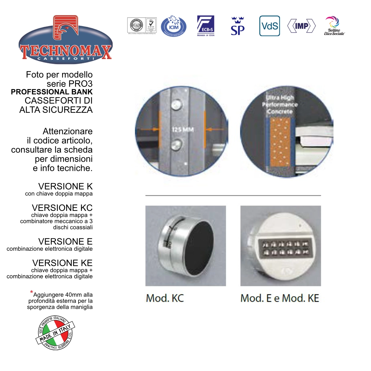 CASSAFORTE TECHNOMAX DI ALTA SICUREZZA – PROFESSIONAL BANK PRO3101E 101Hx68Lx51P - immagine 3