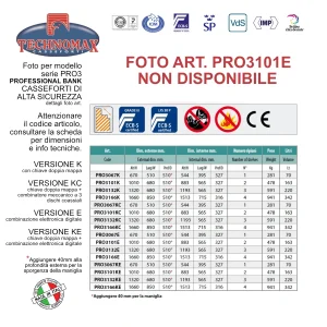 CASSAFORTE TECHNOMAX DI ALTA SICUREZZA – PROFESSIONAL BANK PRO3101E 101Hx68Lx51P