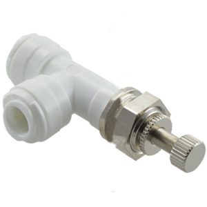 Regolatore di flusso intermedio a gomito con ghiera in plastica 1/4″ x 1/4″