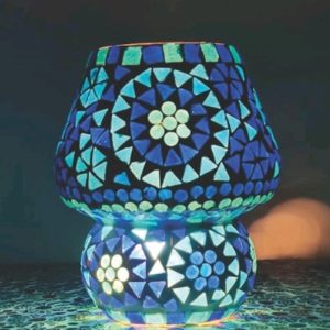 Lampada Fungo Vetro Mosaico Fiori Triangoli Blu