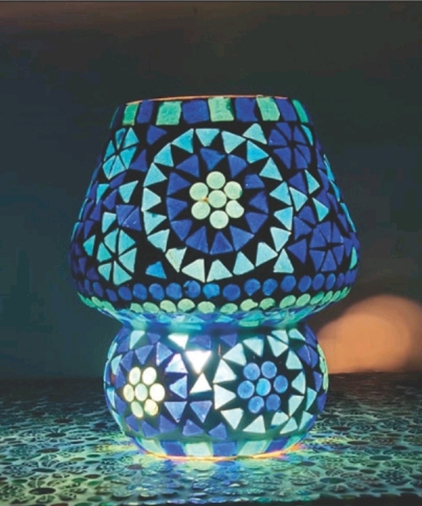 Lampada Fungo Vetro Mosaico Fiori Triangoli Blu - immagine 7