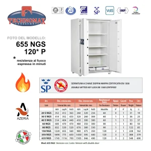 ARMADI IGNIFUGHI 635 NGS 174.5X111.6X70 HxLxP PROTEZIONE DOCUMENTI CHIAVE DOPPIA MAPPA TECHNOMAX NGS