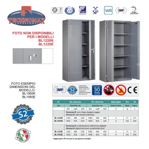 ARMADIO DI SICUREZZA A DOPPIA PARETE. PROFESSIONAL BLINDO, MOD. BL1220K SERRATURA CON CHIAVE 122Hx60Lx52P