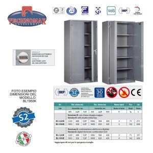 ARMADIO DI SICUREZZA A DOPPIA PARETE. PROFESSIONAL BLINDO, MOD. BL1950E SERRATURA COMB.ELETTRONICA 195Hx93Lx52P