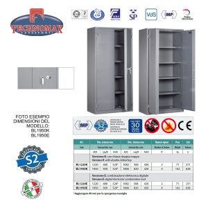 ARMADIO DI SICUREZZA A DOPPIA PARETE. PROFESSIONAL BLINDO, MOD. BL1950K SERRATURA CON CHIAVE 195Hx93Lx52P