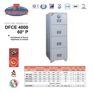 CASSETTIERA IGNIFUGA DFCE 4000 82X52.8X67.5 HxLxP PROTEZIONE DOCUMENTI COMBINAZIONE ELETTRONICA TECHNOMAX DFCE