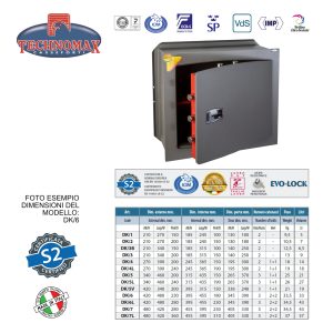 CASSAFORTE DK/5V 42X34X20 HxLxP CON CHIAVE A DOPPIA MAPPA TECHNOMAX DK