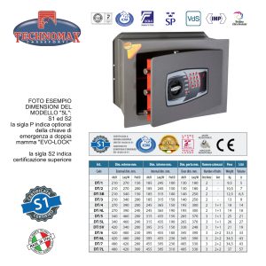 CASSAFORTE DT/7P 48X42X28 HxLxP COMBINAZIONE ELETTRONICA DIGITALE TECHNOMAX DT