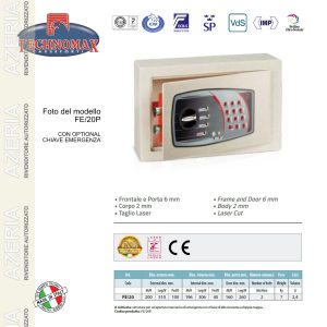 CASSAFORTE A MOBILE PORTACHIAVI 20 GANCI COMBINAZIONE ELETTRONICA CON CHIAVE DI SICUREZZA TECHNOMAX SECRET FE/20P
