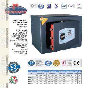 CASSAFORTE GMT/5P-S2 H35XL47XP35 HxLxP CON COMBINAZIONE ELETTRONICA DIGITALE TECHNOMAX CON CHIAVE DI EMERGENZA GMT-S2P-N –