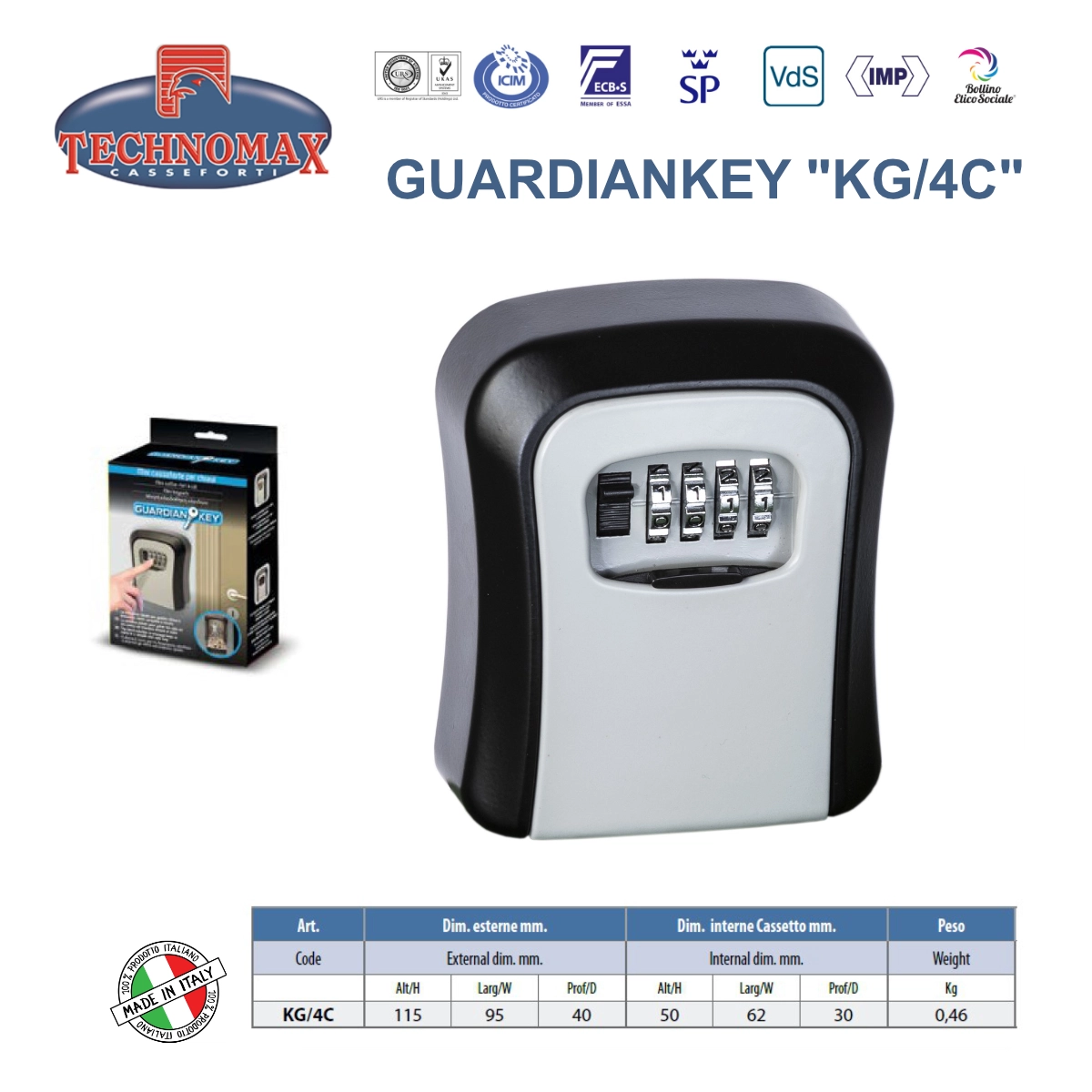 MINI CASSAFORTE TECHNOMAX PER CHIAVI – GUARDIANKEY “KG/4C” – SERRATURA A COMBINAZIONE - immagine 3