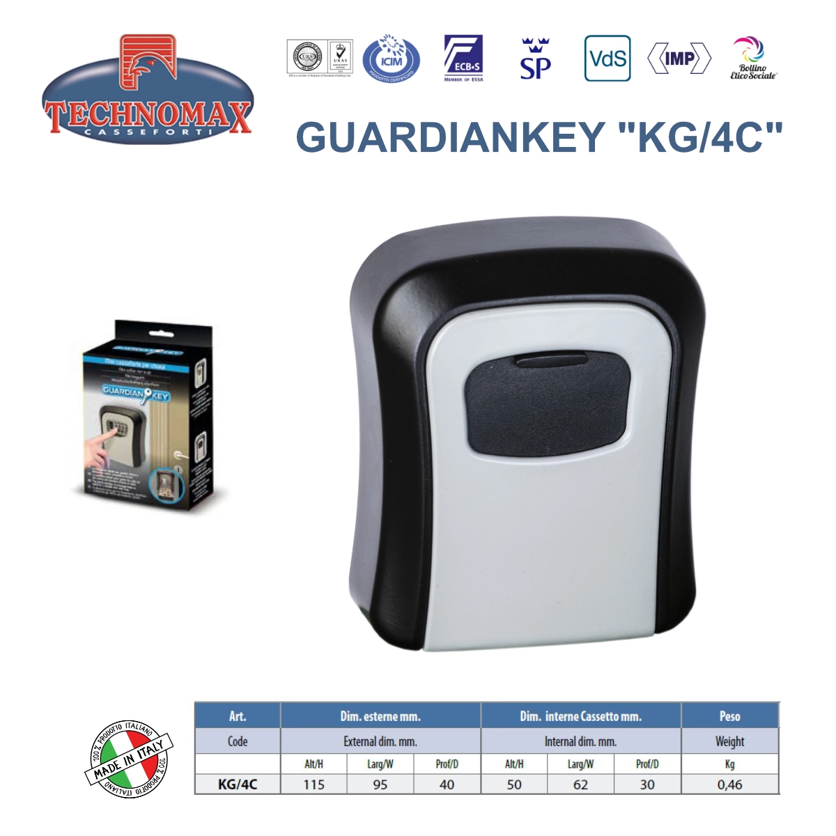 MINI CASSAFORTE TECHNOMAX PER CHIAVI – GUARDIANKEY “KG/4C” – SERRATURA A COMBINAZIONE - immagine 4