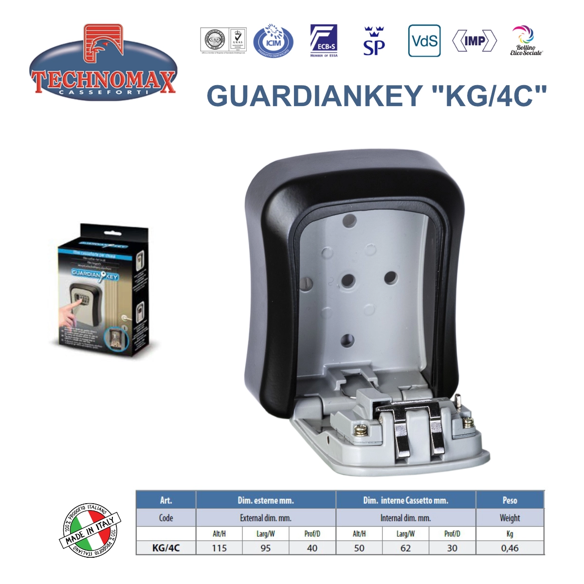 MINI CASSAFORTE TECHNOMAX PER CHIAVI – GUARDIANKEY “KG/4C” – SERRATURA A COMBINAZIONE - immagine 5