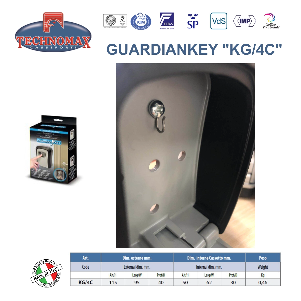 MINI CASSAFORTE TECHNOMAX PER CHIAVI – GUARDIANKEY “KG/4C” – SERRATURA A COMBINAZIONE - immagine 6