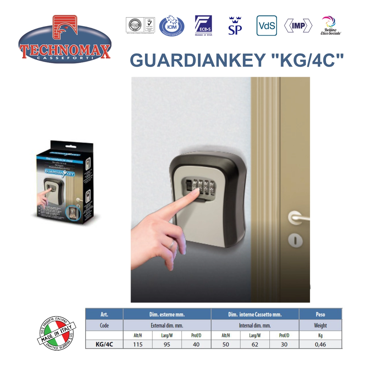 MINI CASSAFORTE TECHNOMAX PER CHIAVI – GUARDIANKEY “KG/4C” – SERRATURA A COMBINAZIONE - immagine 8