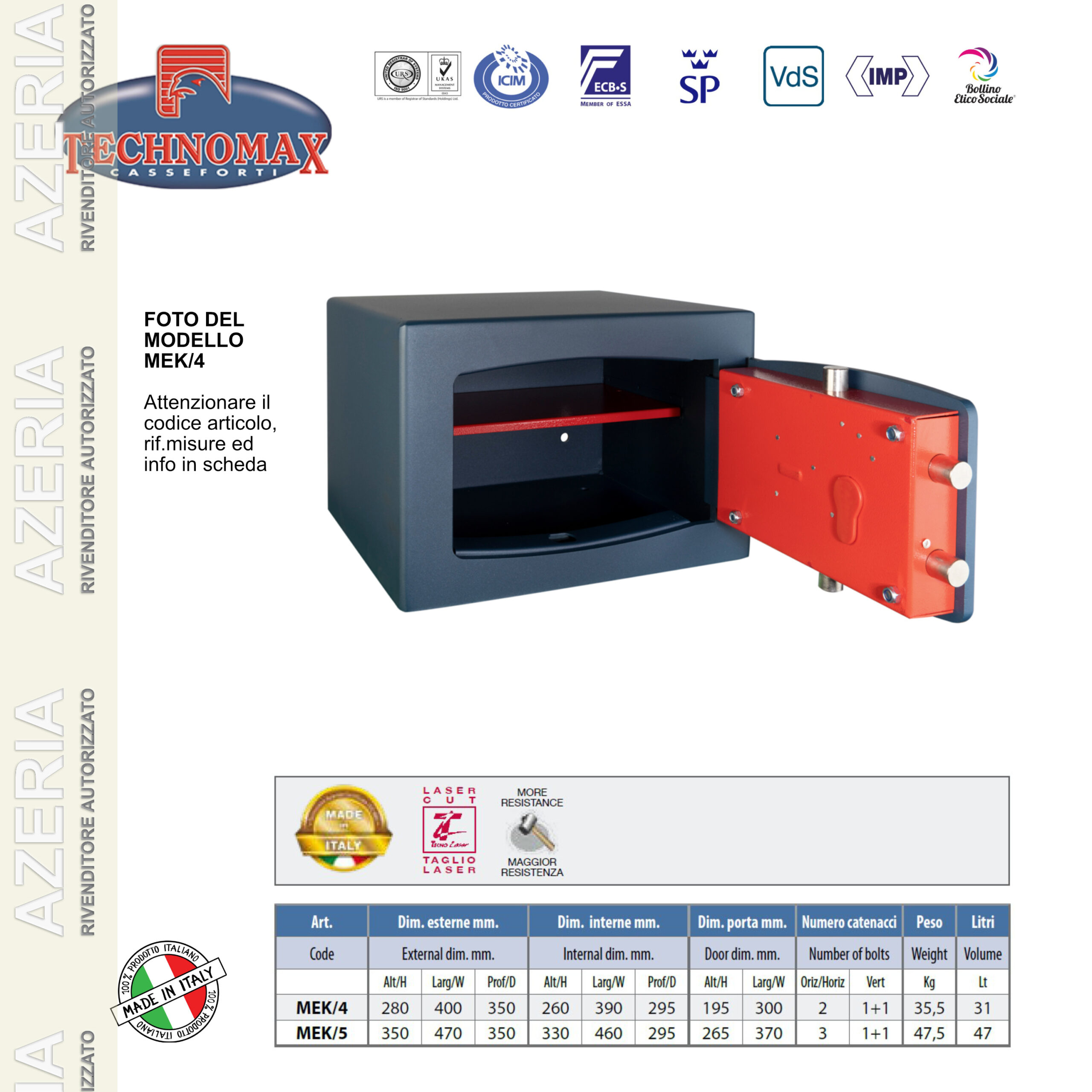 CASSAFORTE MEK/4 28X40X35 HxLxP CON CILINDRO SOSTITUIBILE TECHNOMAX SERIE MEK - immagine 4