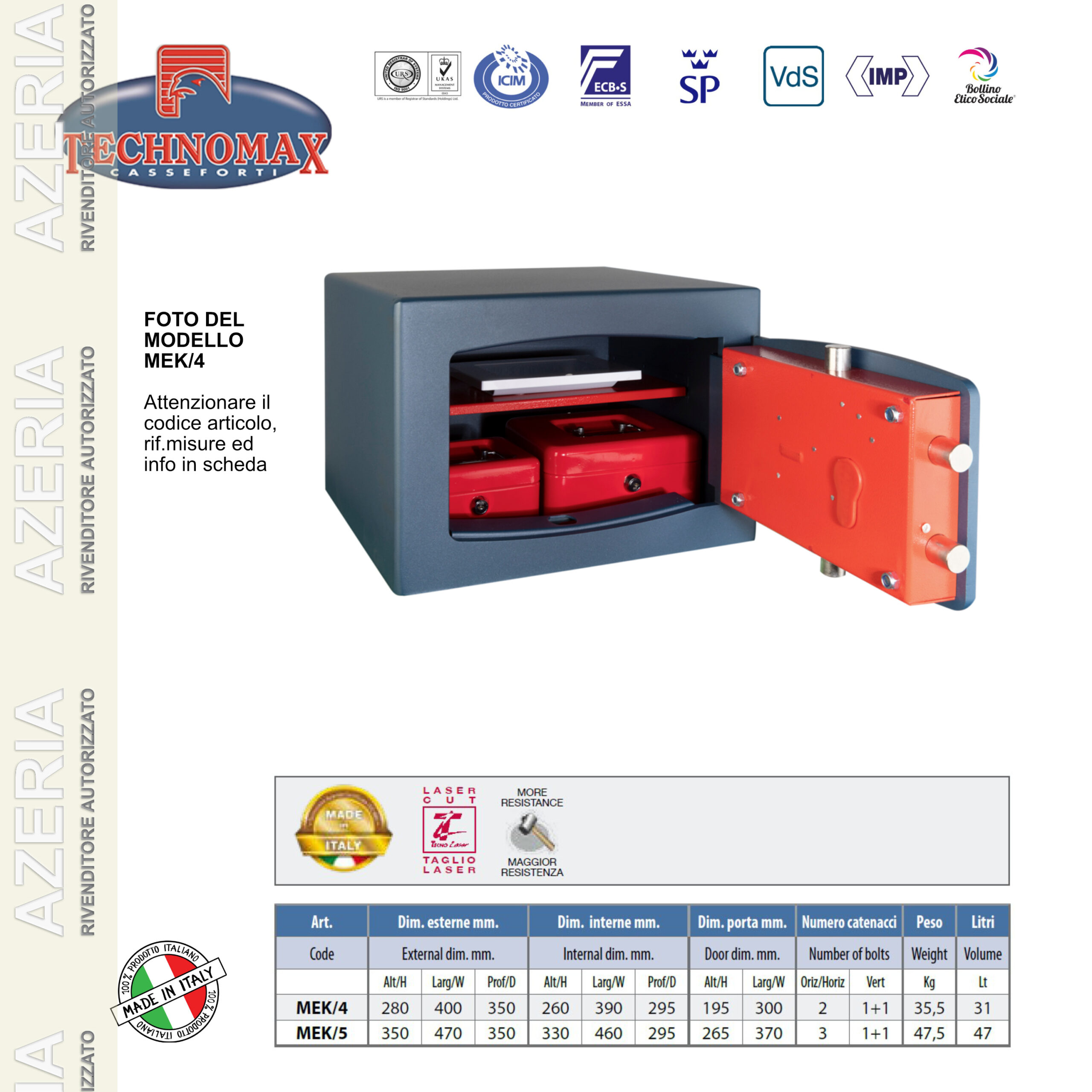 CASSAFORTE MEK/4 28X40X35 HxLxP CON CILINDRO SOSTITUIBILE TECHNOMAX SERIE MEK - immagine 5