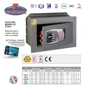 CASSAFORTE STK/3BP 21X34X15 HxLxP COMBINAZIONE ELETTRONICA DIGITALE TECHNOMAX STK