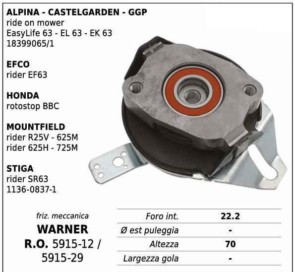 Frizione meccanica per trattorino Castelgarden EL63 Warner 5915-12 / 5915-29 - immagine 2