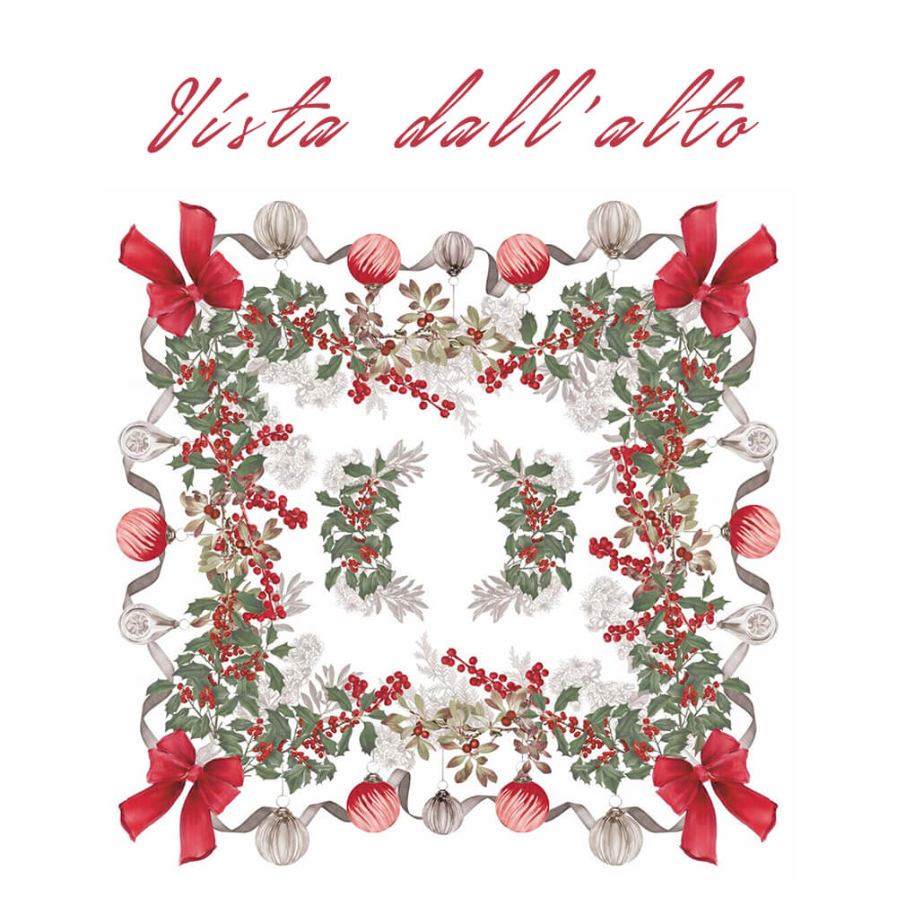 Blanc Mariclò Copritavolo natalizio in cotone con fiocchi e decori 125×125 Sinfonia Natalizia - immagine 3