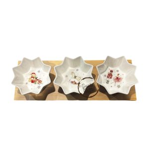 Easy Life Set aperitivo 3 Ciotoline in Porcellana e Pase in Bamboo Magie de Noel